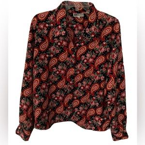 Women’s long Sleeve Button Up Paisley Top Blouse M